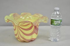Vintage Murano Italy Hand Blown Glass Yellow Swirl Handkerchief Vase Bowl