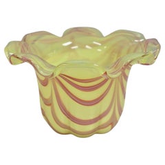 Vintage Murano Italy Hand Blown Glass Yellow Swirl Handkerchief Vase Bowl