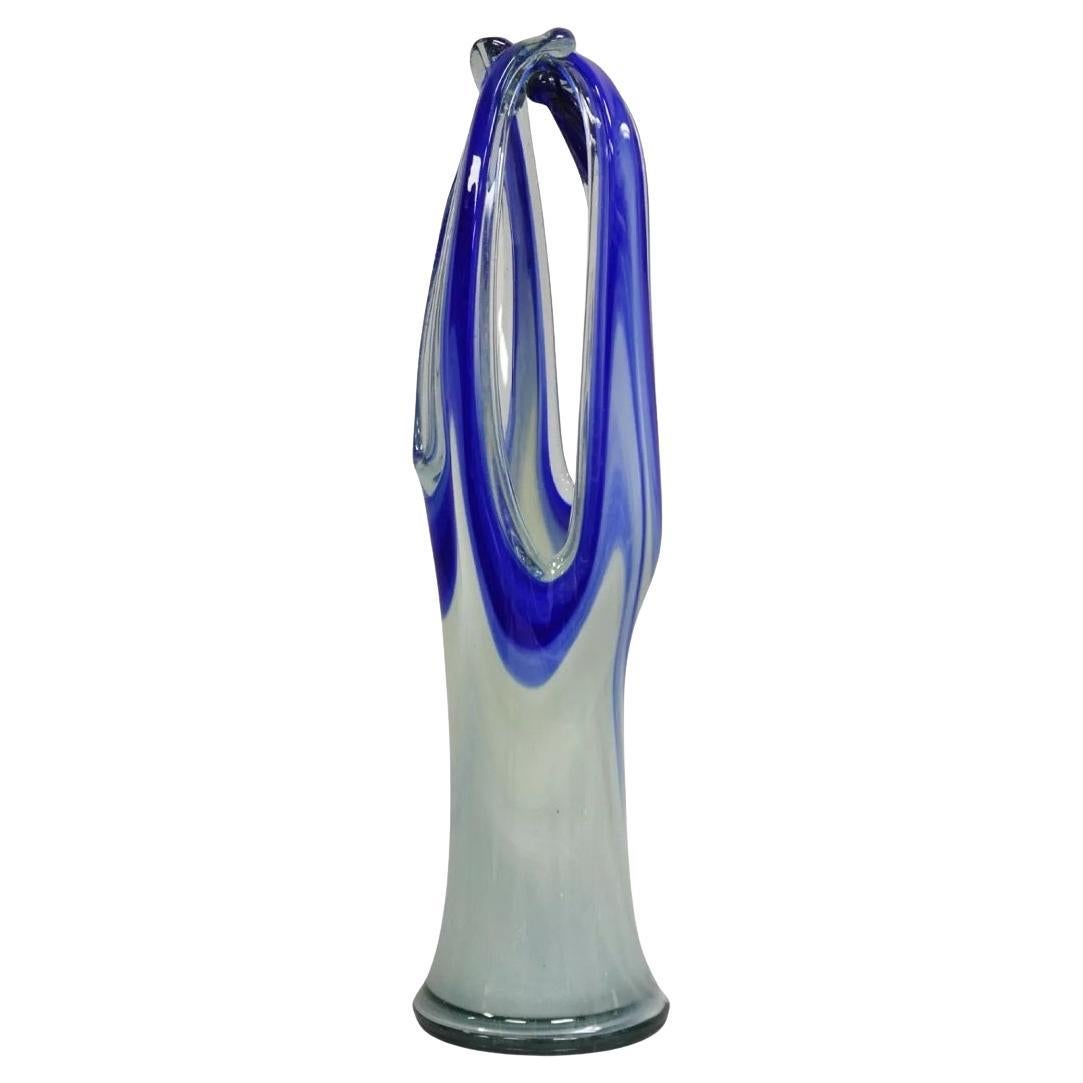 Vintage Murano Italy Mid Century Modern Blue Blown Glass 24" Centerpiece Vase