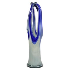 Vintage Murano Italy Mid Century Modern Blue Blown Glass 24" Centerpiece Vase