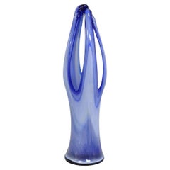 Vintage Murano Italy Mid Century Modern Blue Blown Glass 25" Centerpiece Vase