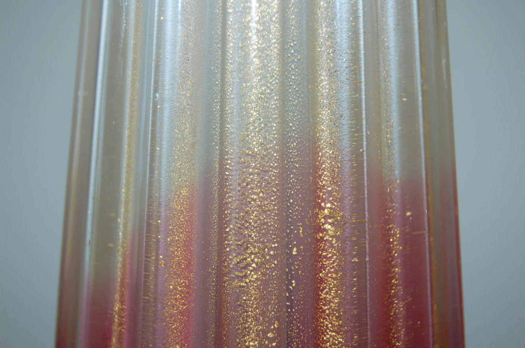 Vintage Murano Lamps of Cranberry and Cream on Gold Leaf In Good Condition For Sale In Smyrna, GA