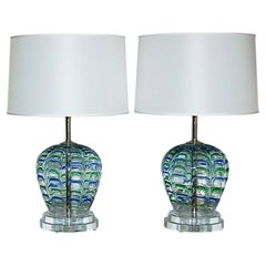 Vintage Murano Lamps with Blue & Green Applied Drips