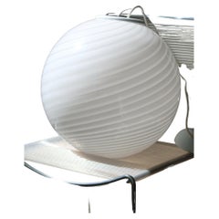 Vintage Murano Large 1970s White Swirl Globe Sphere Pendant Ceiling Lamp 