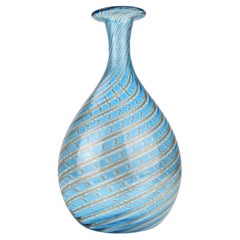 Vintage Murano Latticino Swirl Art Glass Vase with Gold Accents Fratelli Toso