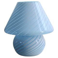 Vintage Murano light blue Swirl Mushroom Table Lamp, Italy 1970s