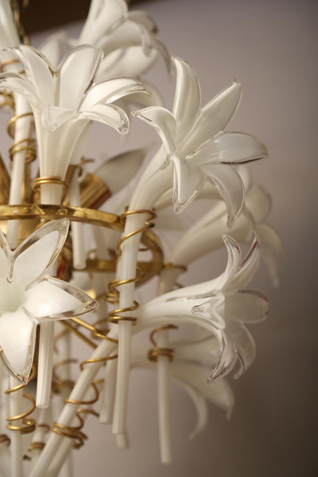 Brass Vintage Murano Lilly Chandelier by Franco Luce