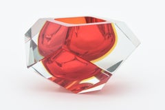 Bol Sommerso vintage en verre de Murano à facettes rouge, jaune et transparent