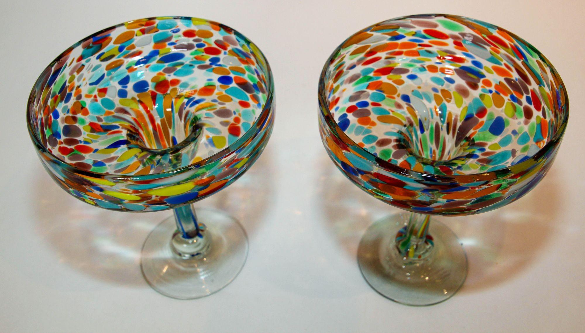 Vintage Murano Margarita Glasses Set of 2 Colorful Martini Barware 4