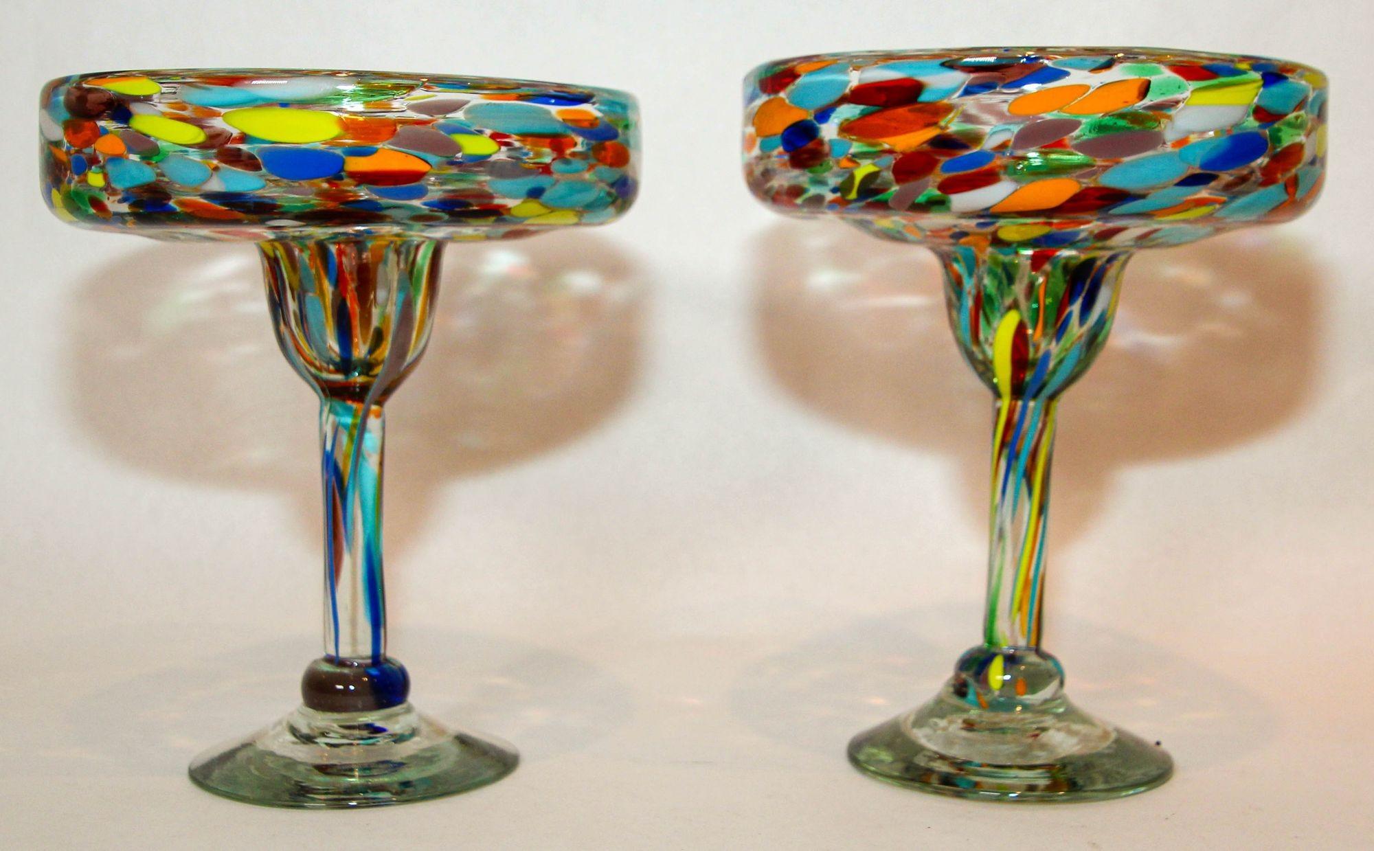 Vintage Murano Margarita Glasses Set of 2 Colorful Martini Barware 5