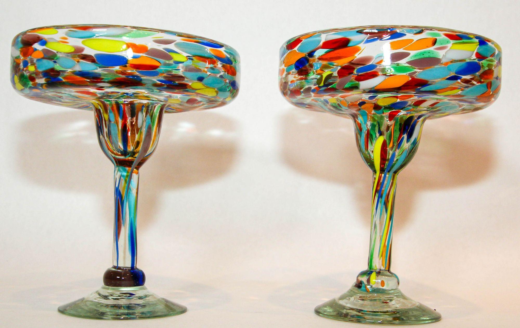 Vintage Murano Margarita Glasses Set of 2 Colorful Martini Barware 6