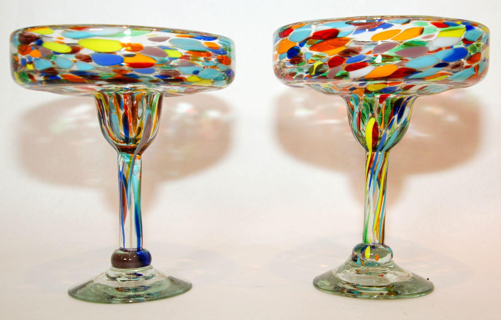 Vintage Murano Margarita Glasses Set of 2 Colorful Martini Barware 7