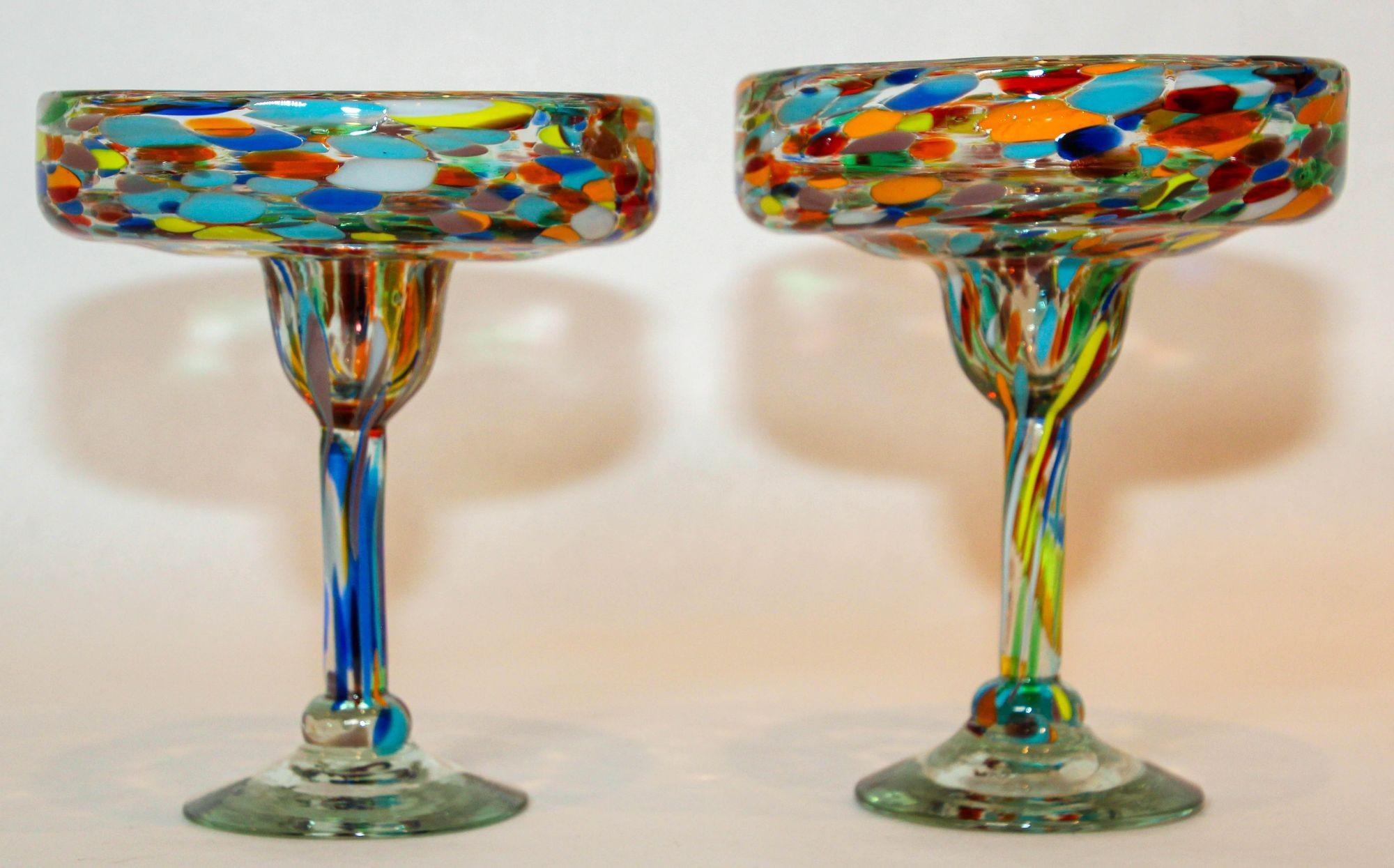 Vintage Murano Margarita Glasses Set of 2 Colorful Martini Barware 9