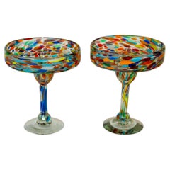 Vintage Murano Margarita Glasses Set of 2 Colorful Martini Barware