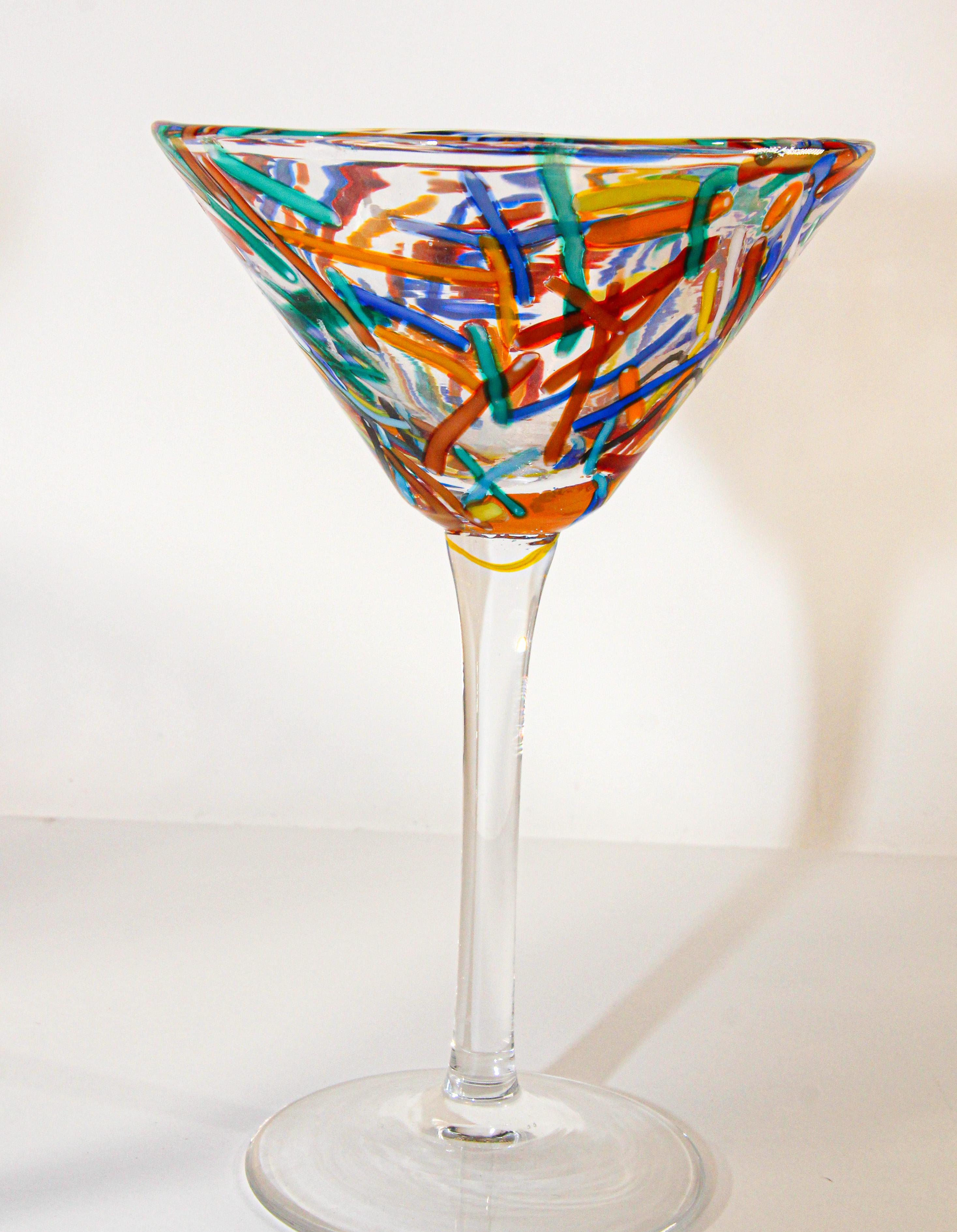 20th Century Vintage Murano Martini Glasses Set of 6 Colorful Barware