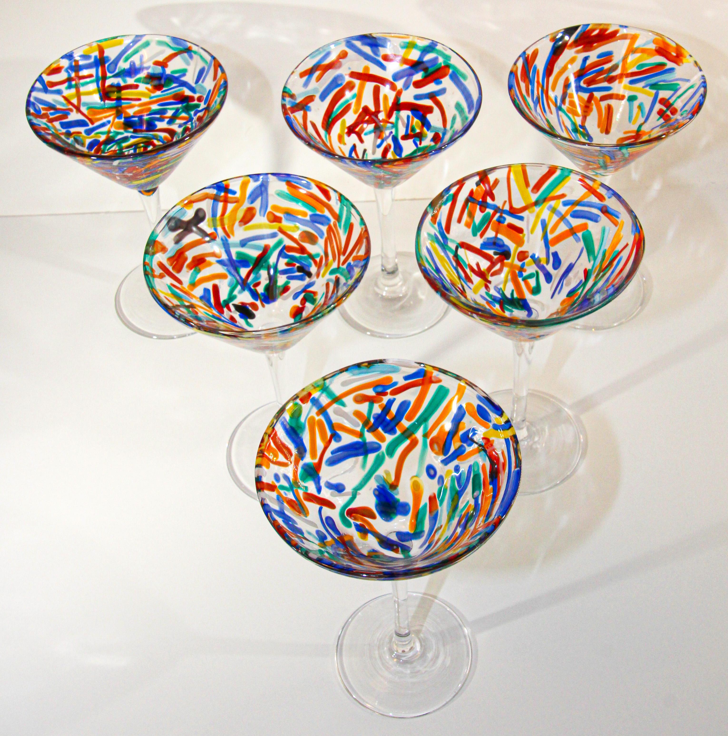Vintage Murano Martini Glasses Set of 6 Colorful Barware 1