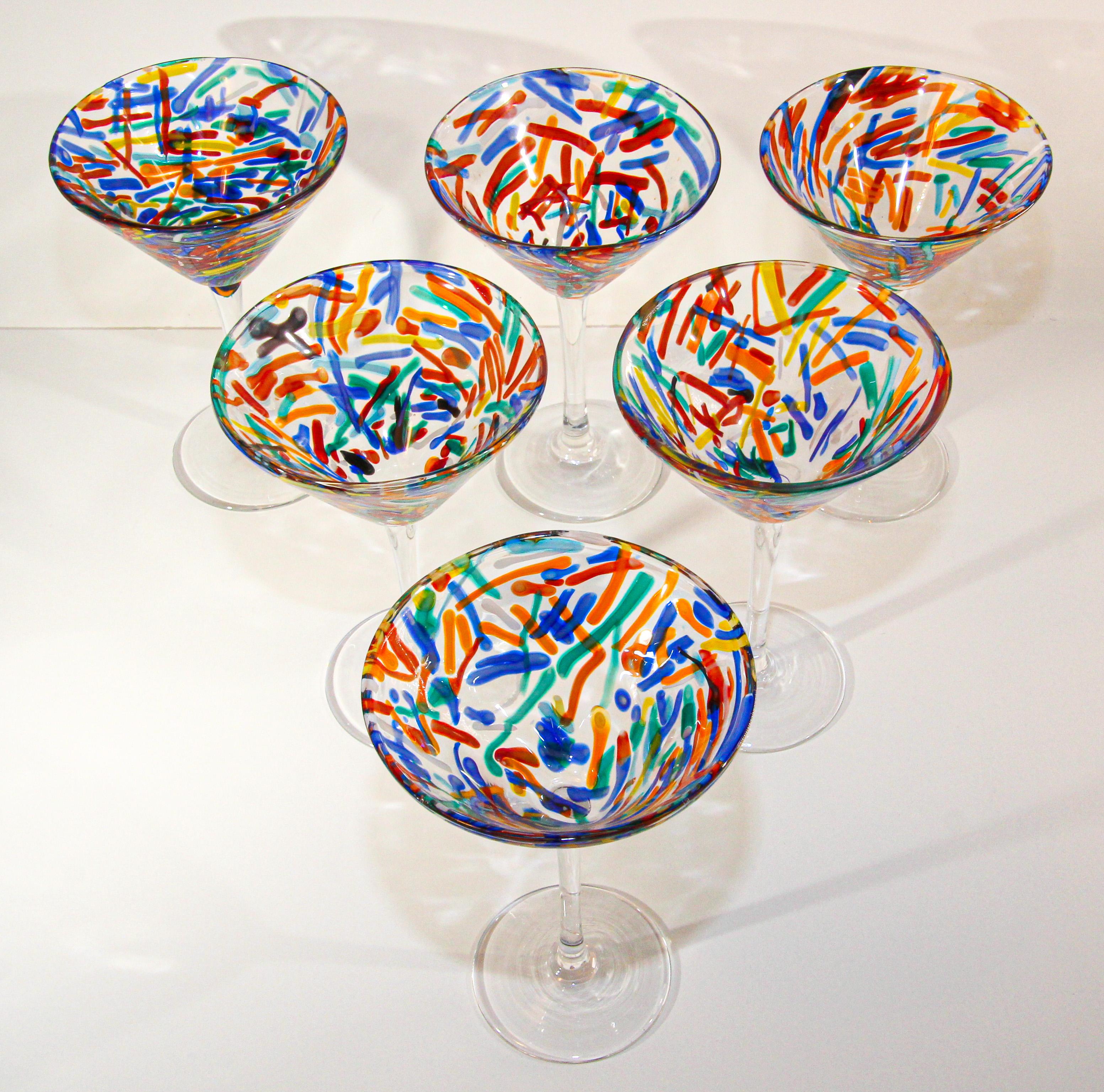 Vintage Murano Martini Glasses Set of 6 Colorful Barware 2