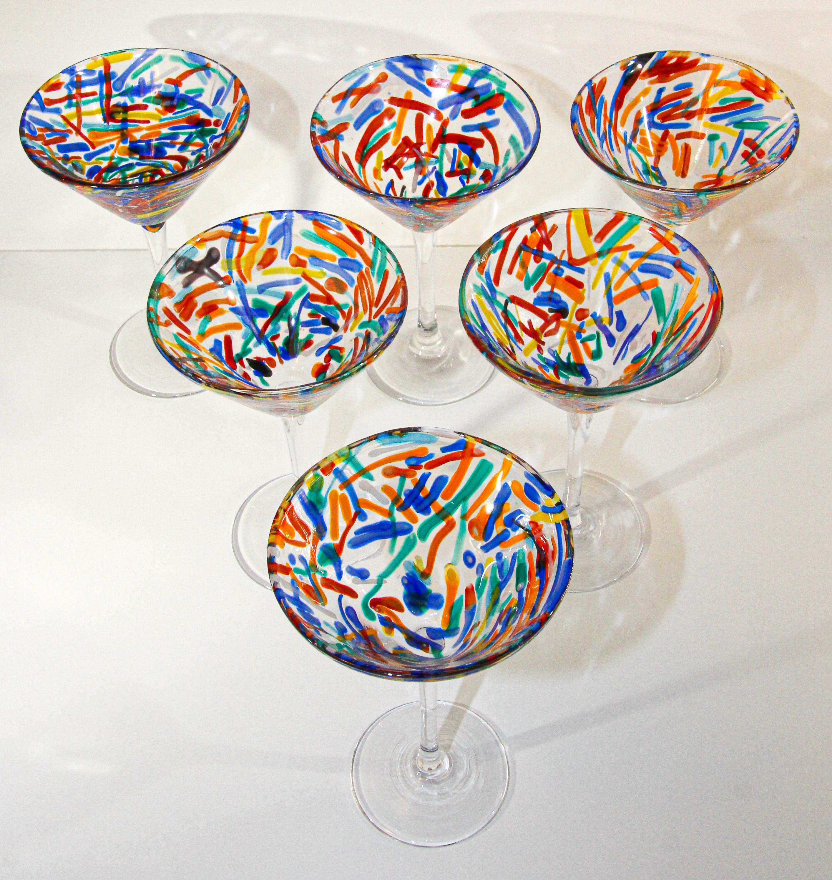 Vintage Murano Martini Glasses Set of 6 Colorful Barware 3
