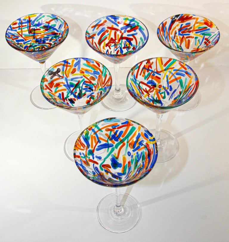 Vintage Murano Red Swirl Martini Glasses Set of 4 Colorful Barware at  1stDibs