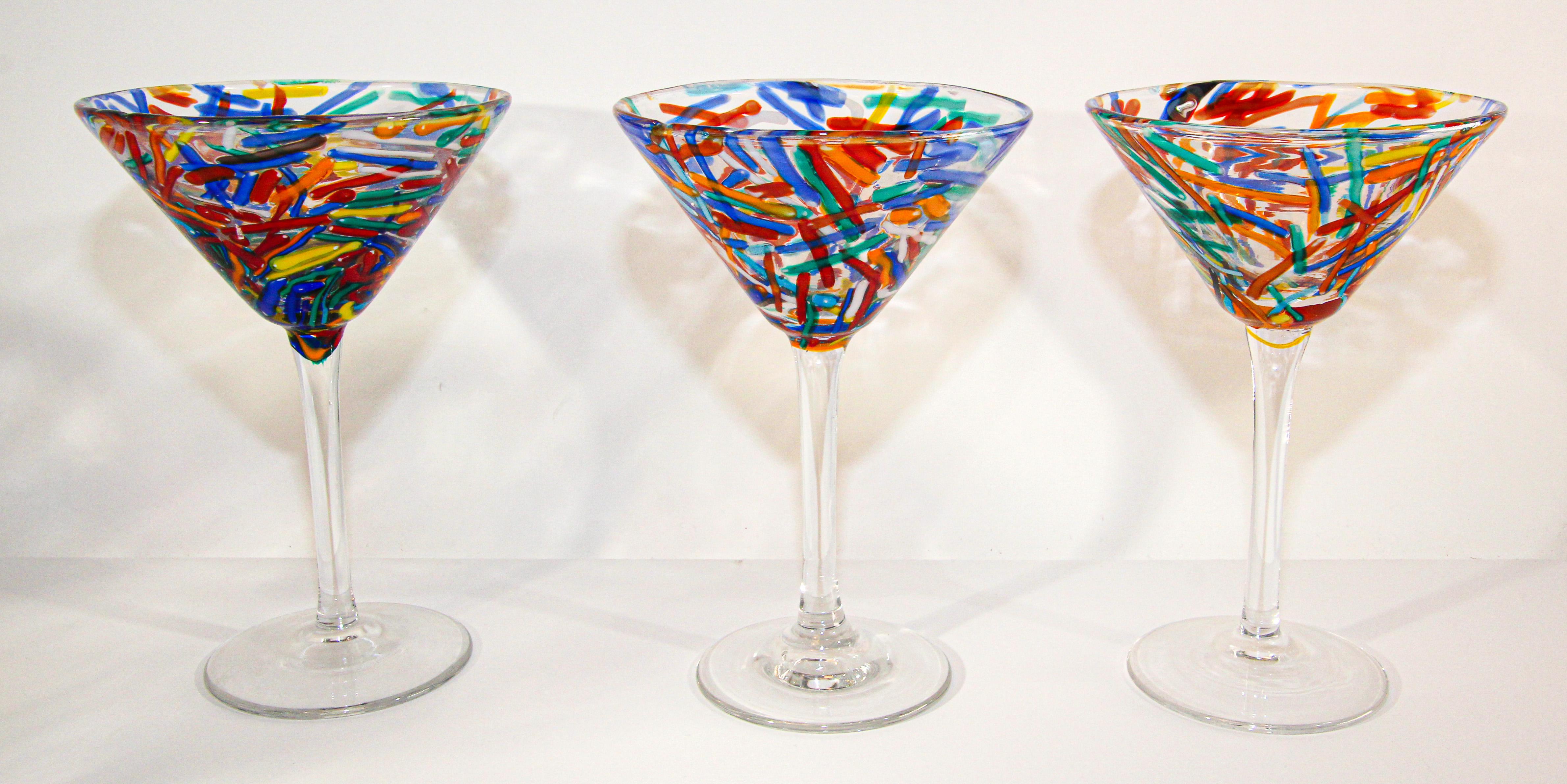 Vintage Murano Martini Glasses Set of 6 Colorful Barware 4