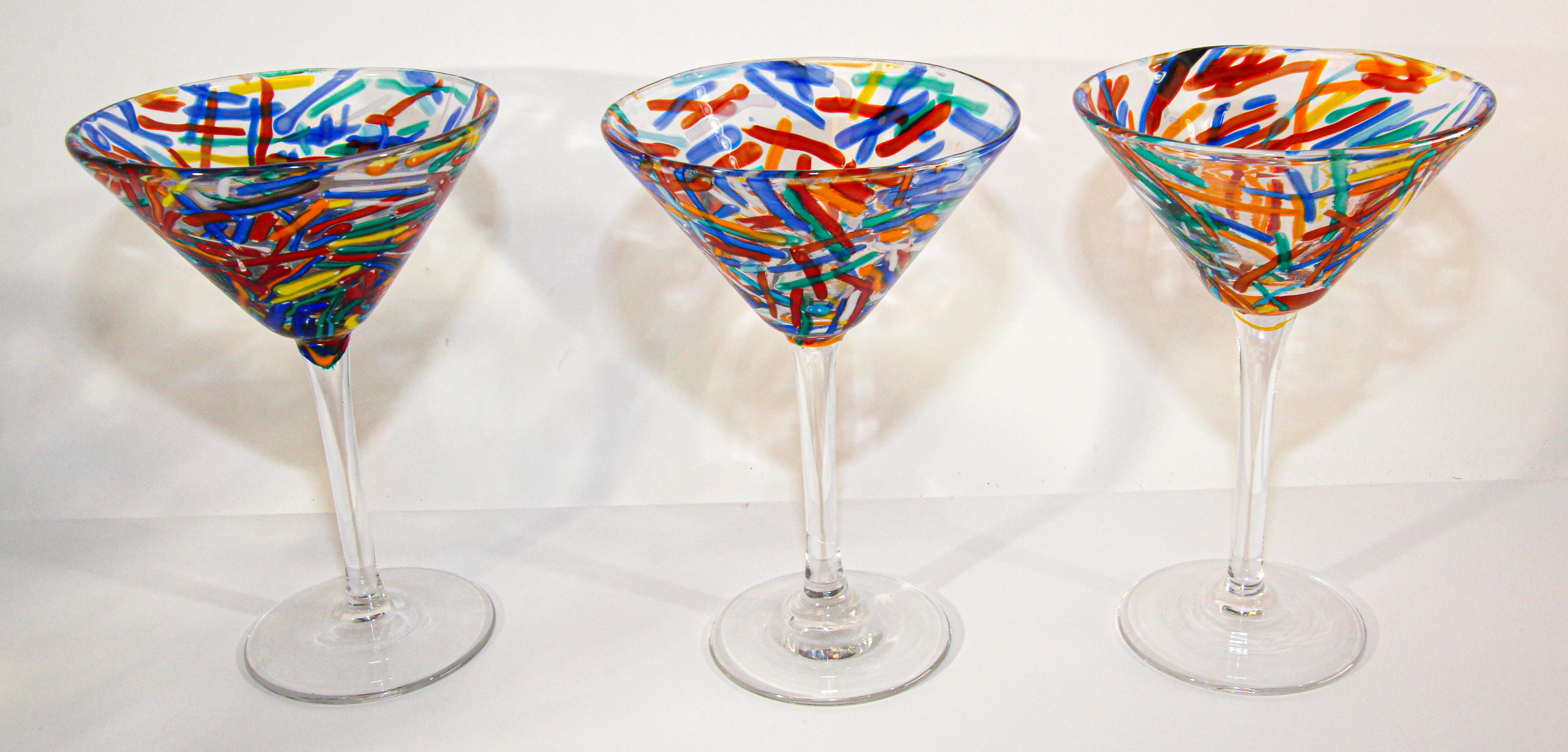 Vintage Murano Martini Glasses Set of 6 Colorful Barware 5