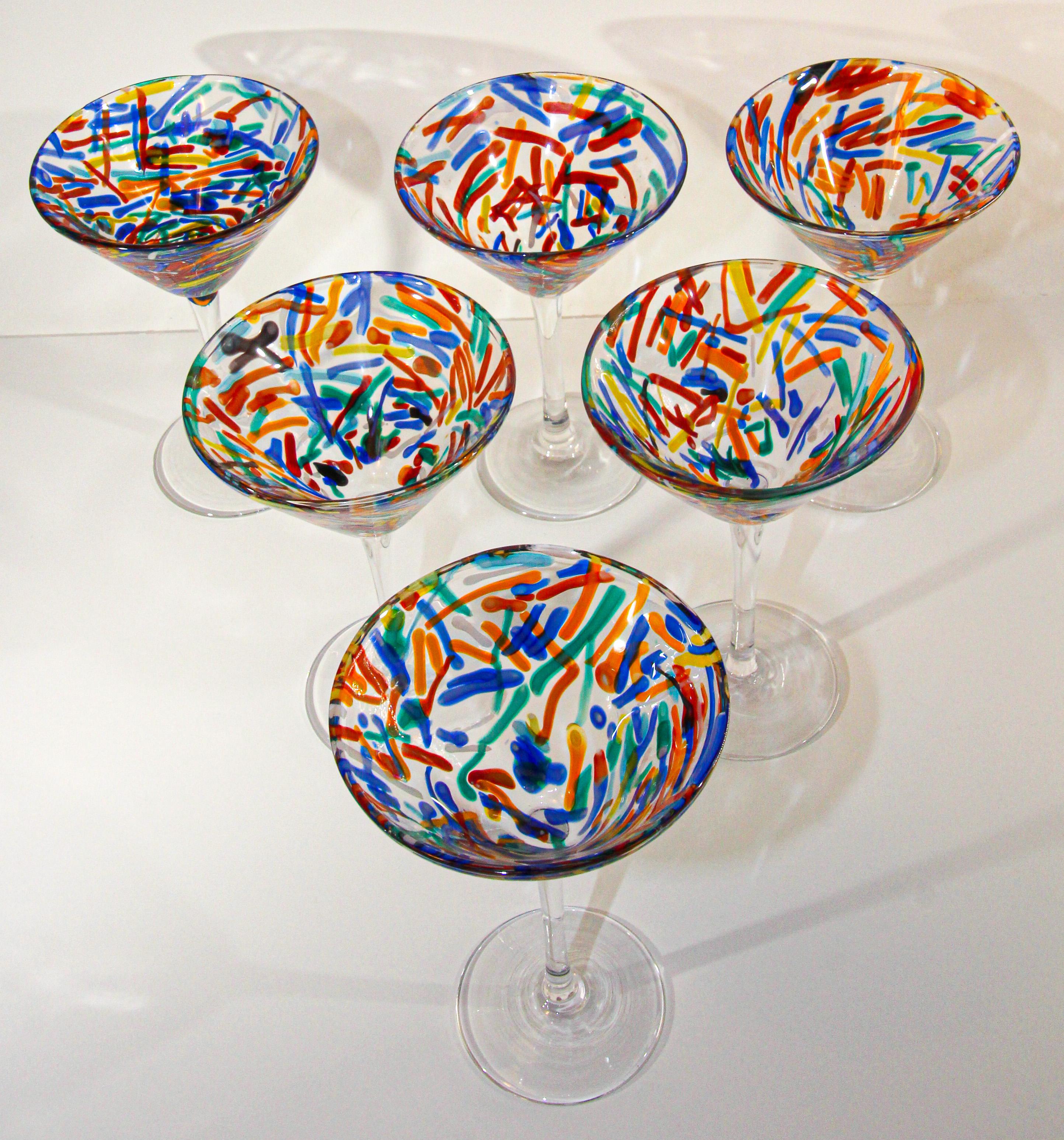 Vintage Murano Martini Glasses Set of 6 Colorful Barware 6