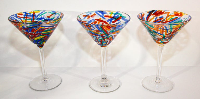 Pair of Funky Colorful Hand Painted Martini Glasses