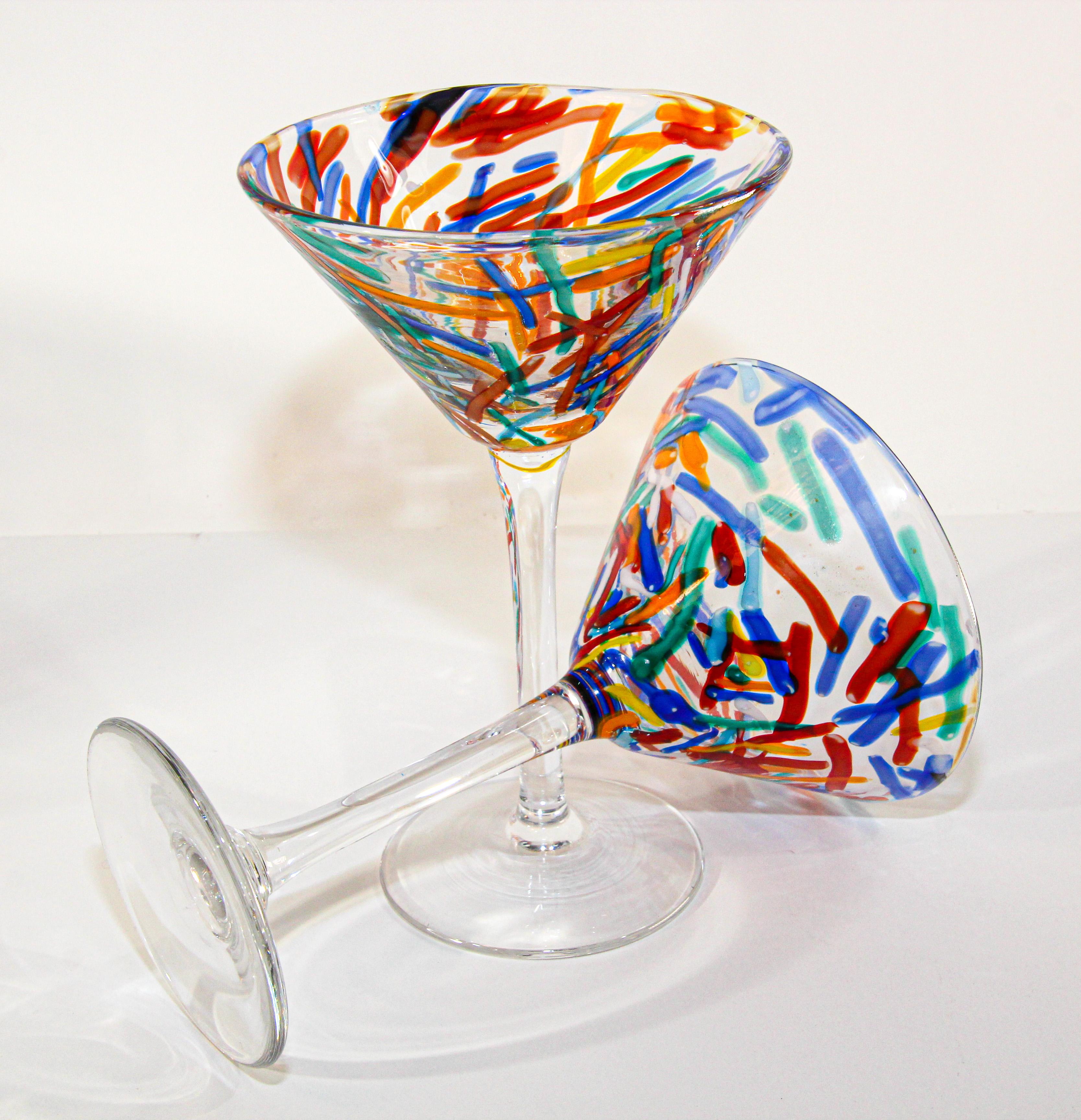Vintage Murano Martini Glasses Set of 6 Colorful Barware 8