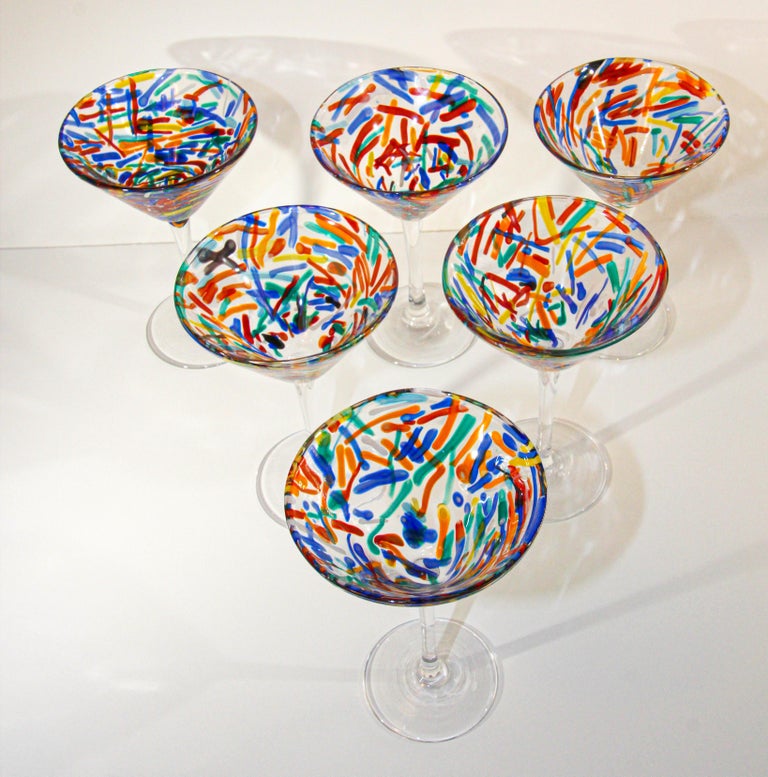 Vintage Murano Martini Glasses Set of 6 Colorful Barware at 1stDibs