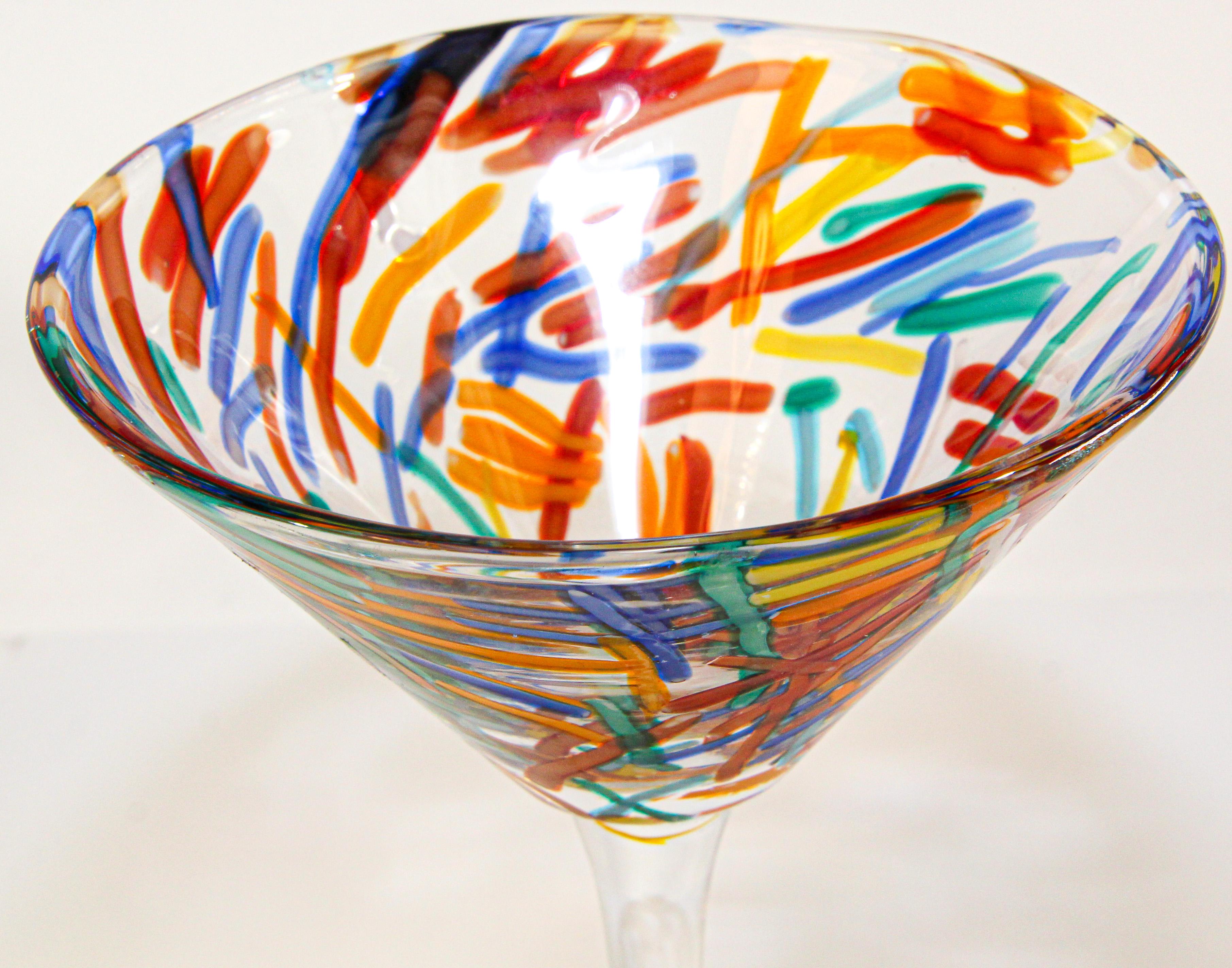 Vintage Murano Martini Glasses Set of 6 Colorful Barware In Good Condition In North Hollywood, CA