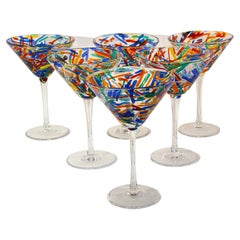 Vintage Murano Martini Glasses Set of 6 Colorful Barware