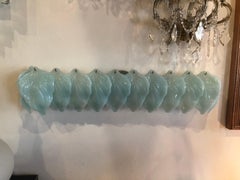 Vintage Murano Mazzega Aqua Blue Glass Leaf Leaves Wall Vanity Light Sconce