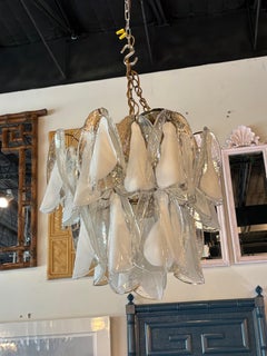 Vintage Murano Mazzega Glass Brass 3 Tier Chandelier