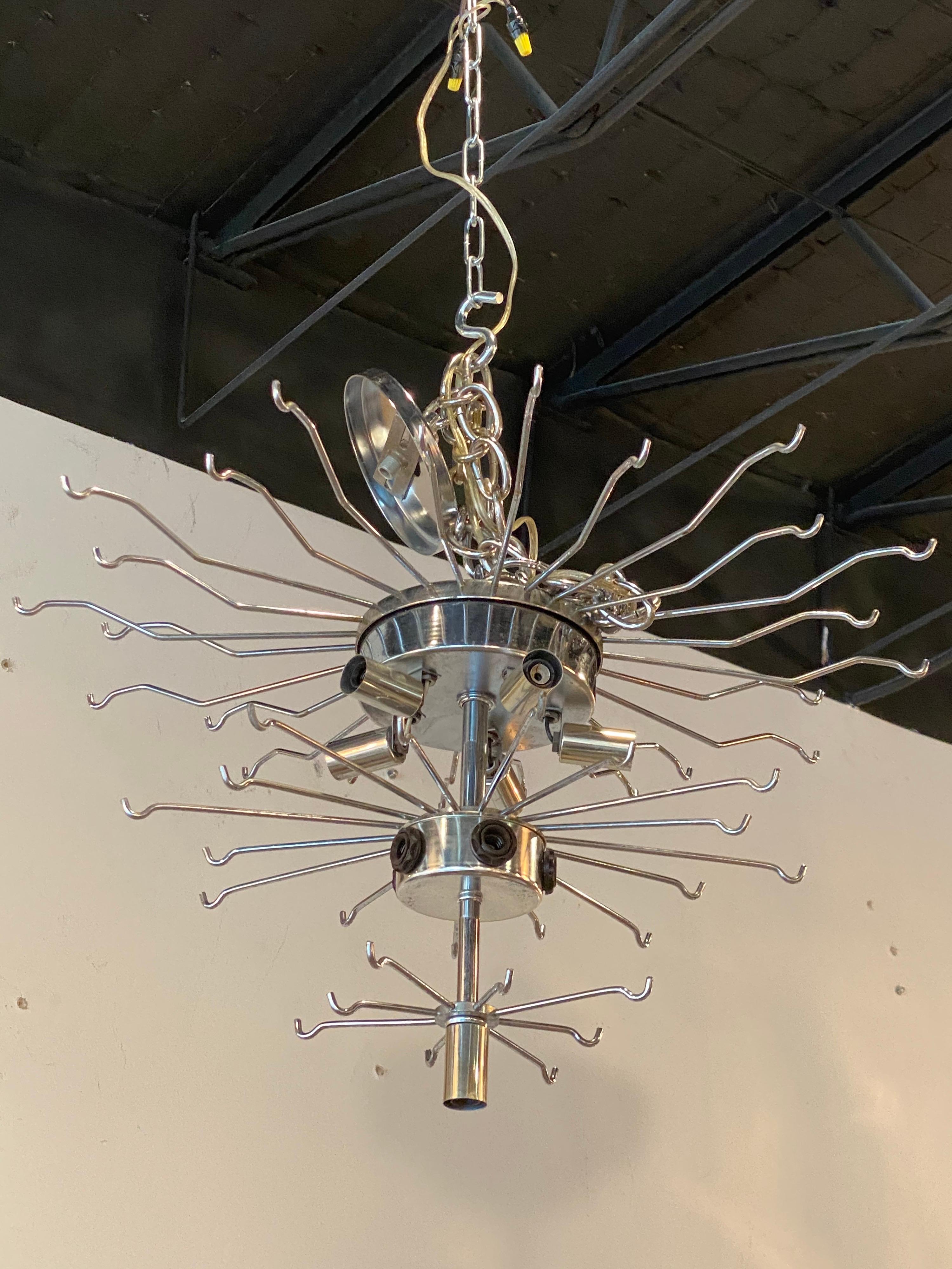 Vintage Murano Mazzega Large 3 Tier Glass Chandelier Chrome 4
