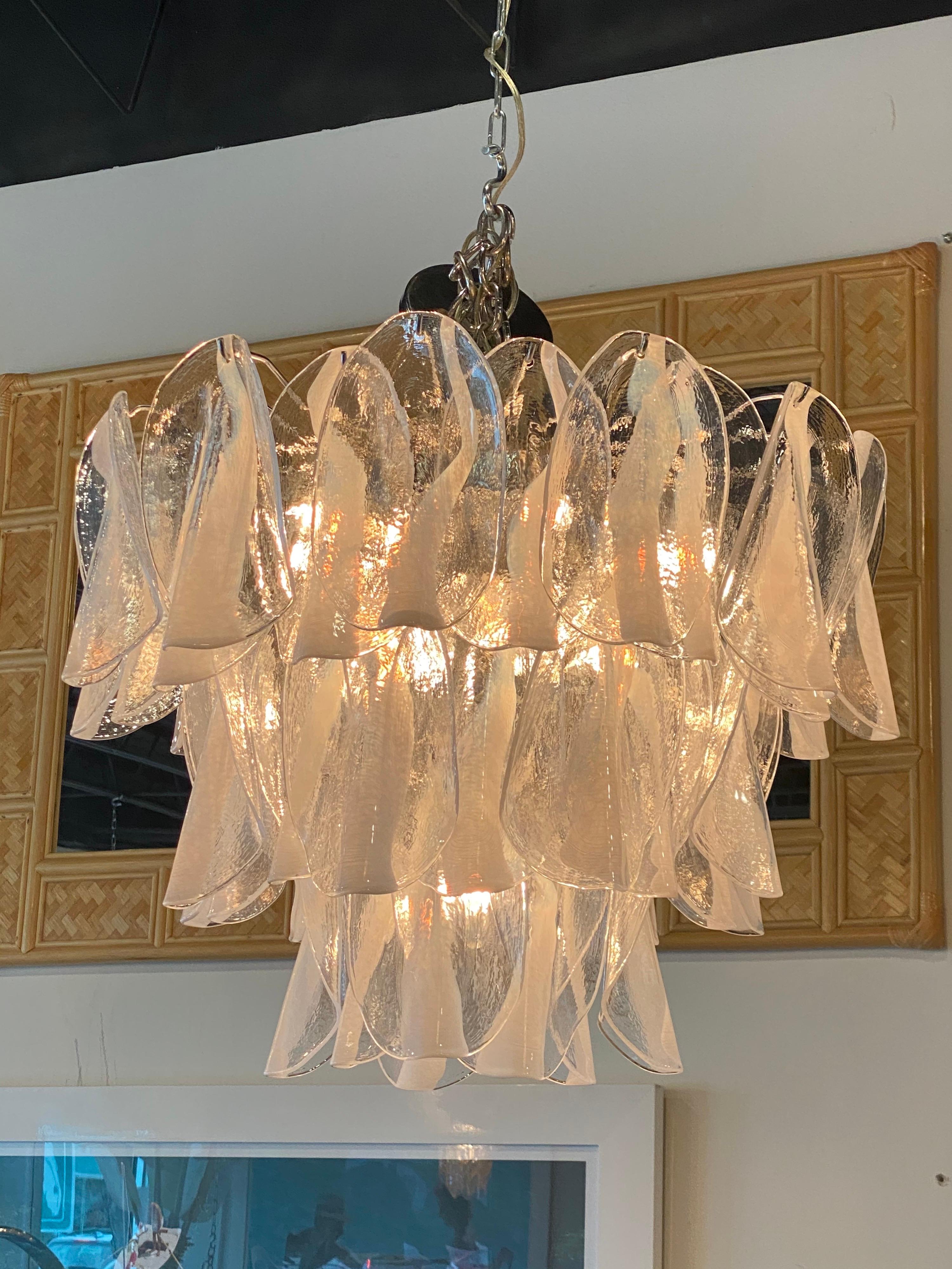 Vintage Murano Mazzega Large 3 Tier Glass Chandelier Chrome 1