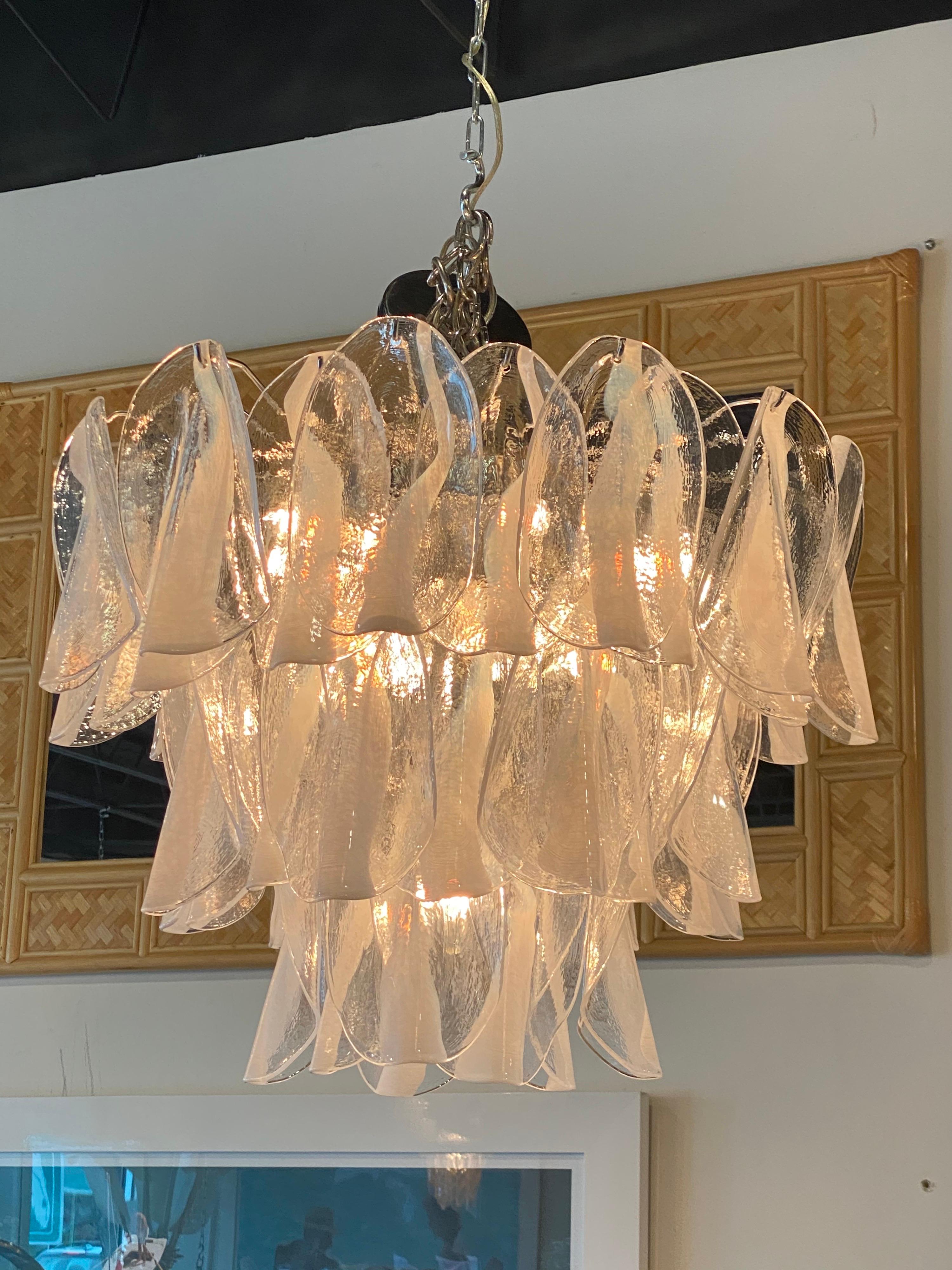 Vintage Murano Mazzega Large 3 Tier Glass Chandelier Chrome 2