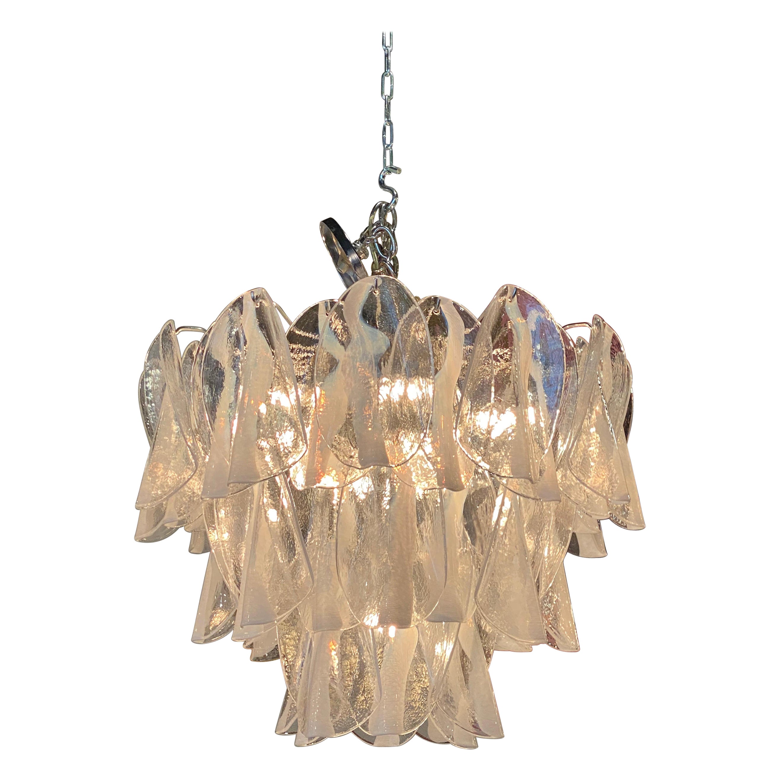 Vintage Murano Mazzega Large 3 Tier Glass Chandelier Chrome