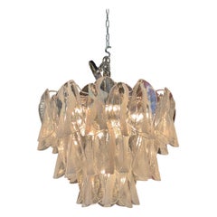 Vintage Murano Mazzega Large 3 Tier Glass Chandelier Chrome