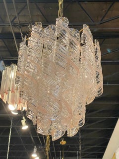 Vintage Murano Mazzega Torciglione Glass Pink Spiral 2-Tier Chandelier 4-Light