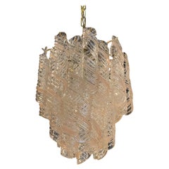 Vintage Murano Mazzega Torciglione Glass Pink Spiral 2-Tier Chandelier 4-Light