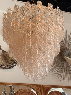Vintage Murano Mazzega Torciglione Glass Pink Spiral 4-Tier Chandelier 13 Lights