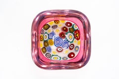 Vintage Murano Millefiori and Cranberry Glass Small Bowl / Vide-Poche