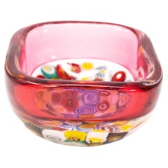 Vintage Murano Millefiori and Cranberry Glass Small Bowl / Vide-Poche