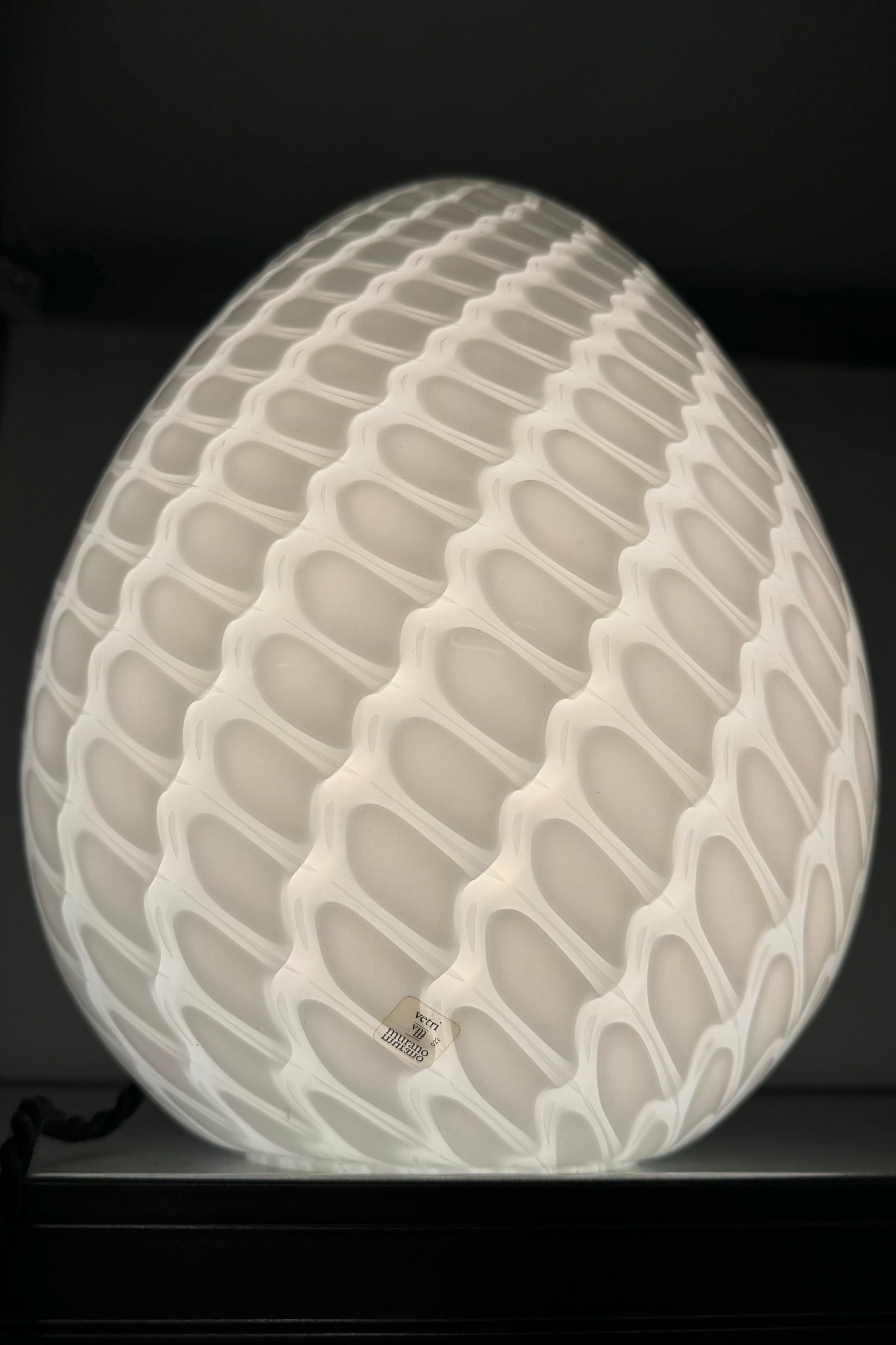 Murano Glass Vintage Murano Mouth Blown White glass peacock Egg Lamp, Italy 1970s
