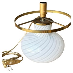 Vintage Murano Mouth Blown white swirl Glass Table Lamp Base