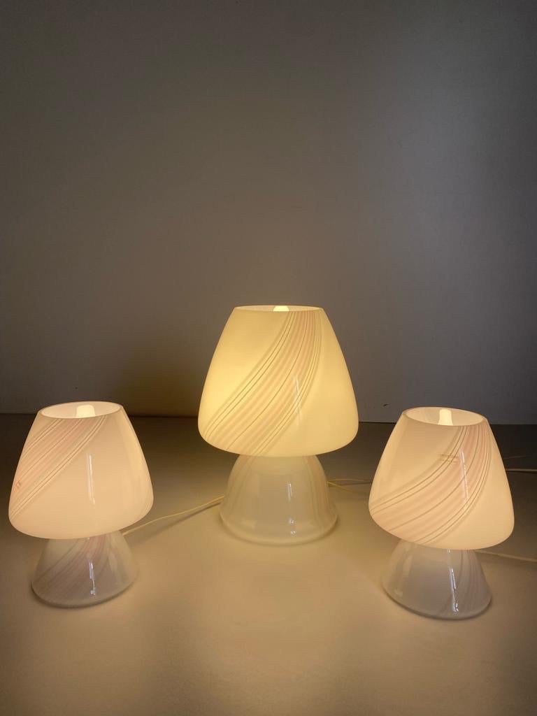 Vintage Murano mushroom table lamps, set of three, Italy 1970s For Sale 2