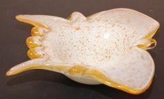 Vintage Murano Opal & Gold Aventurine Art Glass Bowl Ashtray Fratelli Toso I