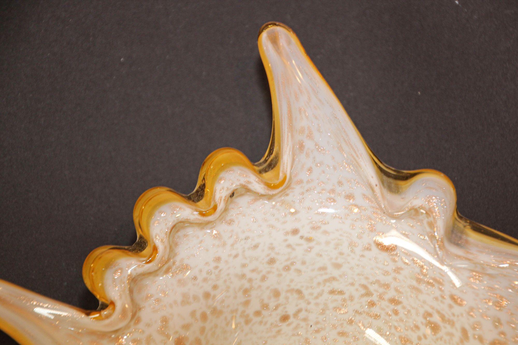 Italian Vintage Murano Opal & Gold Aventurine Art Glass Bowl Ashtray Fratelli Toso I For Sale