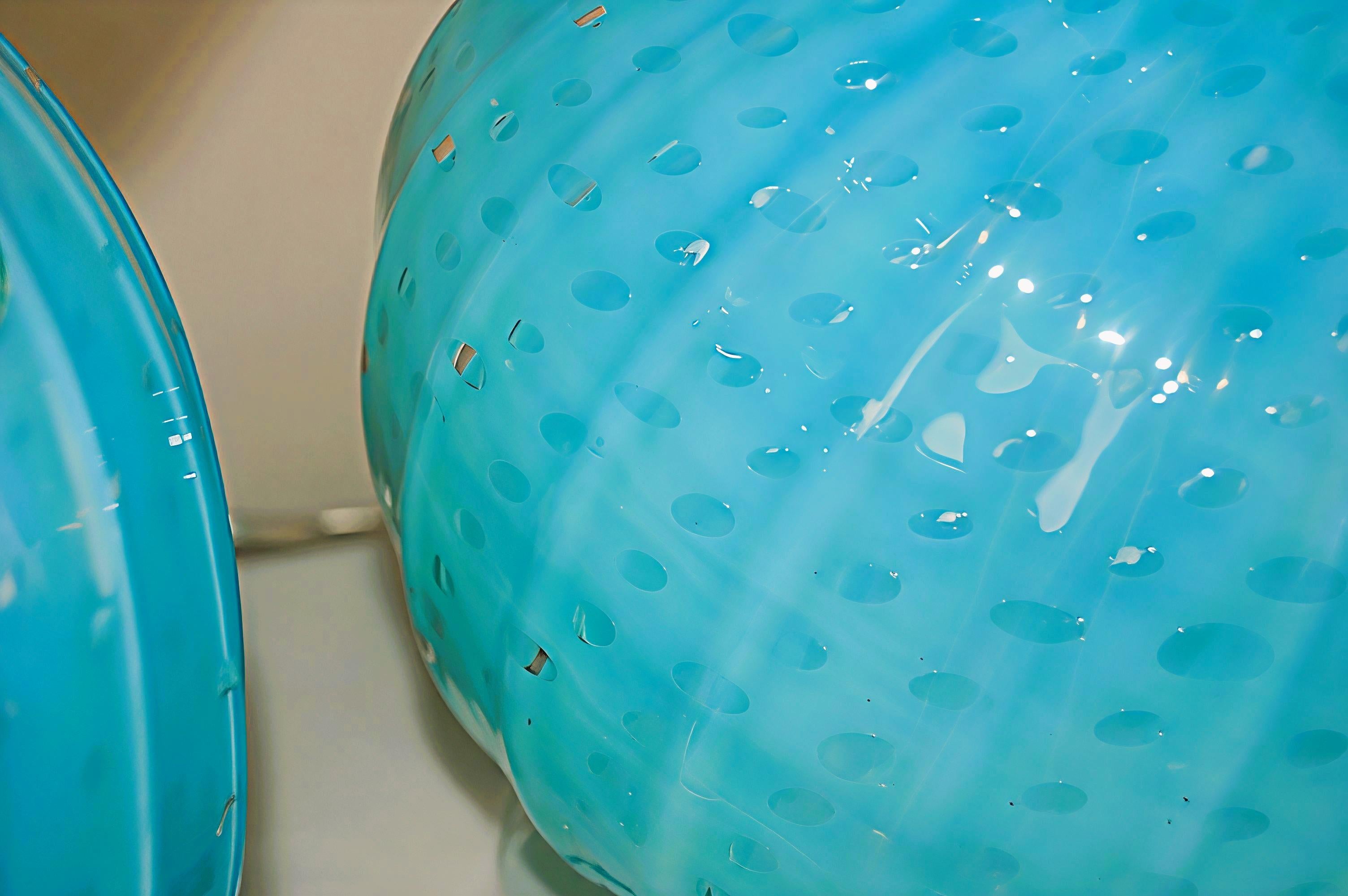 Lámparas de mesa vintage de bolas de cristal opalino de Murano Azul en venta 3