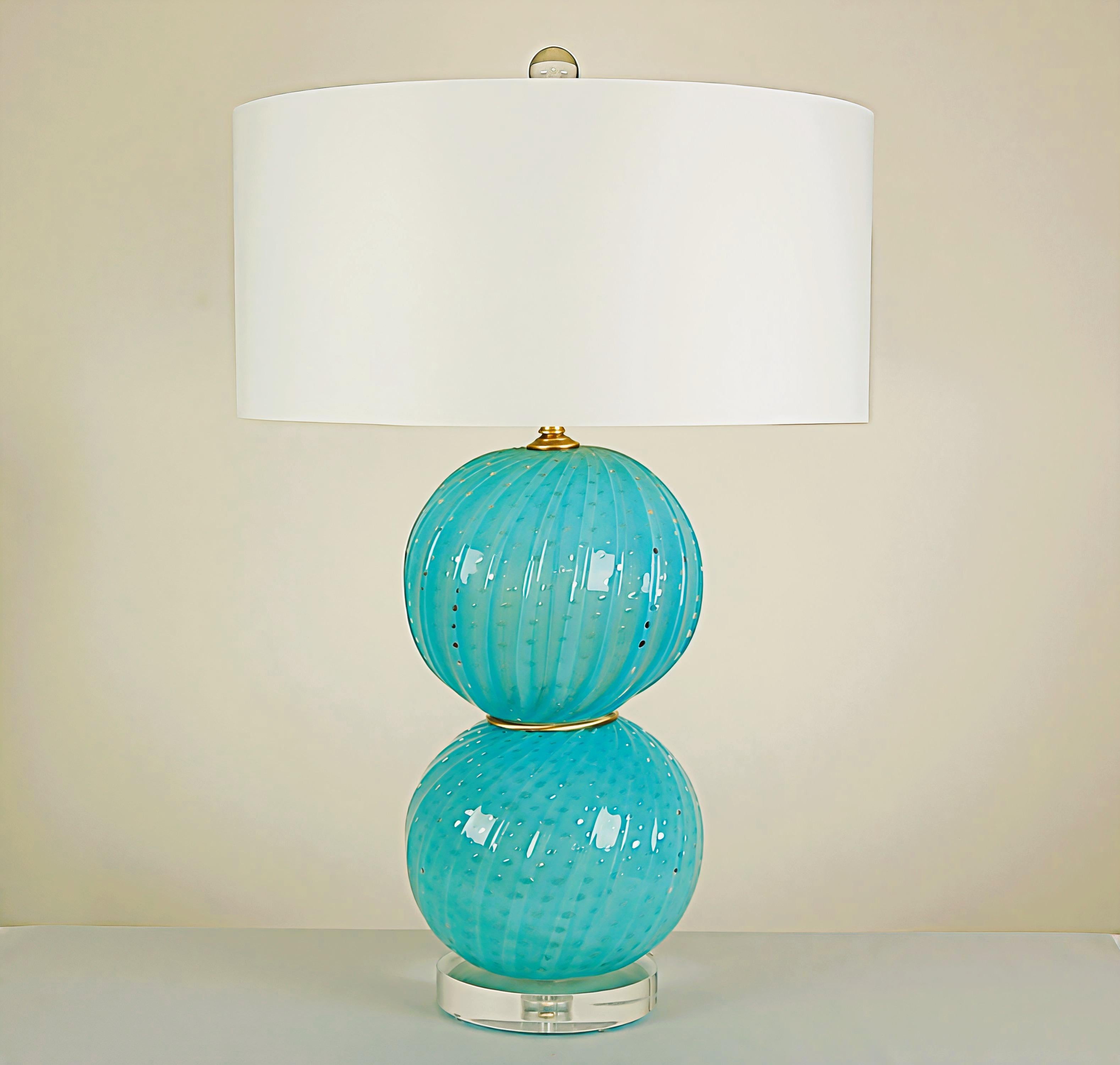 Lámparas de mesa vintage de bolas de cristal opalino de Murano Azul en venta 5